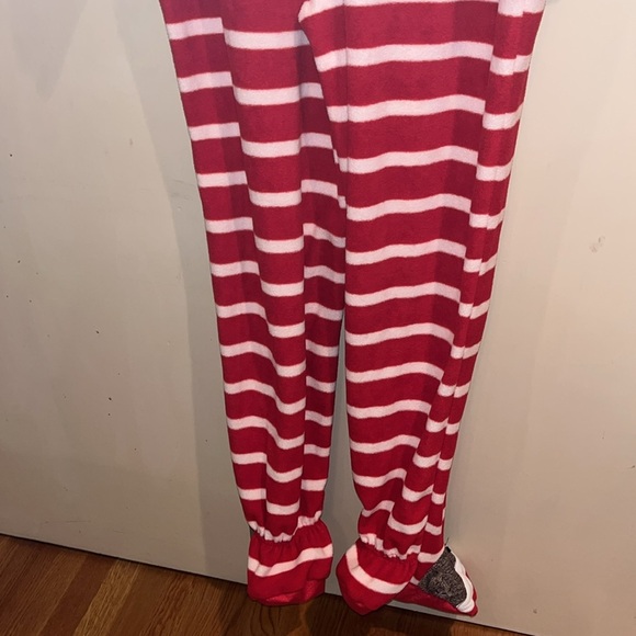 Nick & Nora footed red white sock monkey pajamas adult size small - Picture 8 of 12